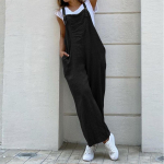 Suvine Naiste Jumpsuit Laiad P&uuml;ksid Reguleeritav Rihm Tasku L&otilde;tv Linane Kombinesoon L must