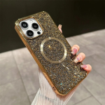 Luksuslik Bling S&auml;delev Teemant Magnetiline Telefoni&uuml;mbris IPhone 17 16 15 14 Plus 13 12 Pro Max jaoks Magsafe Traadita Laadimise Kattega iPhone 16 Plus kuld