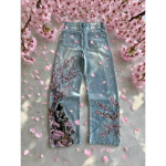 ROADVIBE Vintage Kirsipuu Must Ratsu Tikandiga Teksap&uuml;ksid Y2k Retro Kottis Sirged Denim P&uuml;ksid Sinine Pesu Jean Meeste Riided Streetwear M gray