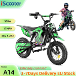 iScooter A14 27KM/H Laste elektriline mootorratas 14-tollise rehiga 500W mootor 36V/5.2Ah aku Kahekordne amortisaator Bluetoothiga Elektrilised jalgrattad A14 Green 27KM/H roheline