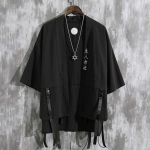 Suvine meeste haori kardigan kimonos&auml;rk Samurai jaapani r&otilde;ivad hommikumantlid lahtised Obi meeste yukata jope T&auml;navar&otilde;ivad Aasia riided M must