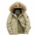 Meeste s&uuml;gis- ja talvine soe parka pluss suuruses, lukuga soe jakk, kohev p&uuml;stkrae, vabaaja jakk XL beež
