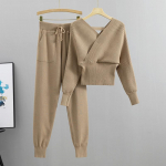Kevadine ja s&uuml;gisene naiste kootud kost&uuml;&uuml;m V-kaelusega seksikas olkaimeta l&uuml;hike temperament kampsun p&uuml;ksid mood &uuml;likond One Size khaki