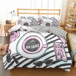 Moodne voodipesukomplekt Meik Kosmeetika Teema Tekikate Pol&uuml;ester Parf&uuml;&uuml;m Huulepulk K&uuml;&uuml;nelakk Pintsel Tr&uuml;kis Tekikate Kuninga Suurus 70x133cm 3pcs