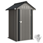 Metallist T&ouml;&ouml;riistakuur 1,17 m&sup2;, Ladustuskapp Viilkatusel, Ventilatsioon, Lukk, Kindad, 122 x 121 x 192 cm 122 x 121 x 192 cm helehall v&auml;rv