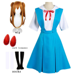 Rei Ayanami Cosplay Kost&uuml;&uuml;m Asuka Langley Soryu Cosplay T&uuml;druk Naiste Koolivormi kleidid Parukas Juukseklambrid Halloweeni Loli Riietus XL blue