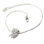 7bis [Q1330] - Bracelet artisanal 'Jungle' argent&eacute; (feuille de monstera) - 13x11 mm h&otilde;be