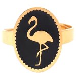 Les Tr&eacute;sors De Lily [Q2446] - Bague cr&eacute;ateur acier 'Flamant Rose' noir dor&eacute; - 16x12 mm must