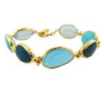 Les Tr&eacute;sors De Lily [Q5661] - Bracelet artisanal 'Cl&eacute;opatra' turquoise dor&eacute; - largeur 15 mm t&uuml;rkiissinine