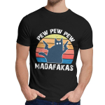 Black Cat Pew Pew Madafakas T-s&auml;rk Slim Stiilne &uuml;markaelus Cartoon Print La Camiseta L