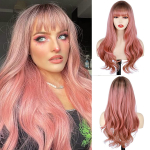 MISSQUEEN pikk roosa parukas tukkidega pikk laineline parukas Ombre roosad parukad naistele kuumakindlad s&uuml;nteetilised naiste cosplay parukad igap&auml;evaseks kasutamiseks (Ombre roosa) roosa