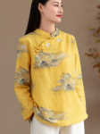 Johnature naiste hiina stiilis s&auml;rgid, pikkade varrukatega s&auml;rgid, kevadised linased vintage n&ouml;&ouml;ppluusid, naiste s&auml;rgid One Size beež