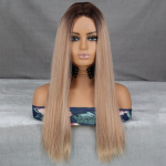 MERISIHAIR pikk sirge s&uuml;nteetilisest kuumuskindlast kiust parukas Ombre helepruun parukas ilma tukkideta pitsist esiparukas naistele