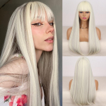 XINRANi s&uuml;nteetilised pikad valged parukad tukkidega Cosplay sirged pruunid parukad, esilet&otilde;stetud naturaalsed v&otilde;ltsjuuksed naistele 28inches