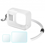 Sagit pehmest silikoonist kaitsekorpuse &uuml;mbris + karastatud kile Go-pro 8 mustale One Size valge