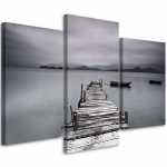 Kolmeosalise pildiga l&otilde;uendiprint Footbridge Lake Nature Grey 60x40 hall v&auml;rv