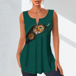 Naiste moodsad V-kaelusega s&auml;rgid vabaaja topid Naiste 3D-kassi t&otilde;mblukuga prinditud vest Suures suuruses varrukateta pluus, mantlid XS