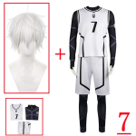 Anime Blue Lock Cosplay Nagi Seishiro Kost&uuml;&uuml;m Valge Must Jersey Jalgpalli Jumpsuit Body Halloween karnevali Peo Riided M-(Suit+Wig) valge
