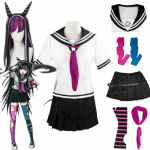 Anime Danganronpa Mioda Ibuki Cosplay kost&uuml;&uuml;m V&auml;rviline kuradisarve parukas JK meremehe &uuml;likonnaga Halloweeni karnevali riided L-(Costume+Wig)