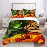 3D liblikatega voodipesukomplekt Lilleline tekikate ja padjap&uuml;&uuml;r 2/3 osa &Uuml;he-/kahekohaline T&auml;issuurus Kiirkuivav Pestav Kodutekstiil Baby 100x135cm