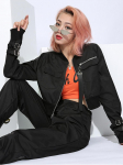 Sobivad crop topid ja p&uuml;ksid Kaheosalised naiste komplektid Pandlaga Streetwear Jakk P&uuml;kskost&uuml;&uuml;mid Daamidele L must