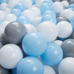 KiddyMoon pehmest plastikust m&auml;ngupallid lastele 200 palli/6cm-2.36in v&auml;rvilised sertifitseeritud made in eu, hall/valge/beebisinine 200 Balls/6cm-2.36in