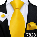 Luksuslik kuldkollane meeste lipsukomplekt triibulised Paisley lipsud siidised mansetin&ouml;&ouml;bid &auml;ri jaoks N-7828