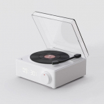 Retro plaadim&auml;ngija juhtmeta Bluetooth V5.0 vin&uuml;&uuml;lplaadim&auml;ngija Stereoheli Subwoofer Vintage k&otilde;lar &auml;ratuskellaga valge