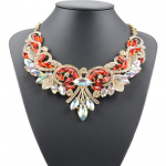 V&auml;rviline rhinestone lilledega ripatskett Choker Statement krae rinnat&uuml;ki kaelakee