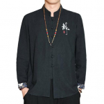 Hiina stiilis puuvillane linane meeste &uuml;likond, krae pikkade varrukatega ketaspandlaga Hiina uusaasta &uuml;hev&auml;rvilised s&auml;rgi topid 2XL must