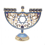 6.5 inch High Enamel Menorah Painted in Enamels Jewish Bejeweled European Style Retro Candlesticks G Blue