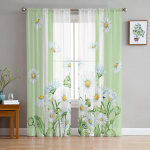 Suvelilled Karikakrad Akvarell L&auml;bipaistvad Voile Aknakardinad T&uuml;llkardinad Elutoa R&otilde;du Dekoratsioon Kardinad 135W x 114H(cm)
