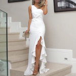 Naiste &uuml;he &otilde;la t&otilde;mblukuga Ruched Ruffle pidulik &otilde;htukleit &otilde;hukesed maksikleidid L must