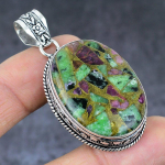Ruby in Zoisite Gemstone Handmade 925 Sterling Silver Pendant 2.17 T5F93
