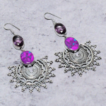 Natural Purple Turquoise, Amethyst 925 Sterling Silver Earring 3.35 p5h41