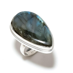 Naturaalne Labradoriit Kivi K&auml;sit&ouml;&ouml; 925 Sterling H&otilde;be Kingitus S&otilde;rmuse Suurus 7 l8I21