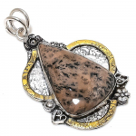 Natural Honey Dendritic Gemstone 925 Sterling Silver Two Tone Pendant 2.56 m3a58