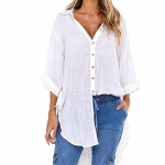 Naiste mood V-kaelusega poolvarrukatega T-s&auml;rk Suvine ja s&uuml;gise vaba &uuml;hev&auml;rviline &uuml;laosa n&ouml;&ouml;pidega s&auml;rk lahtised pikad pluusid S valge