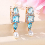 Aqua Blue Zircon Stone Clip K&otilde;rvar&otilde;ngad Naistele Charm Gold Color Luksuslikud Pulmaehted kuld/vesi sinine v&auml;rv