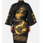 Siidist pidžaama hommikumantel tikandid Dragon Kimono vannikleit magamisriided &ouml;&ouml;s&auml;rk pidžaama M must