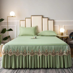 3 tk komplekt toorpuuvillane pehme vooditekk, romantika tolmukaitsega voodi, tikandid pitsi&auml;&auml;rega voodiseelik 2 tk padjap&uuml;&uuml;riga 3pcs Set 150x200cm white
