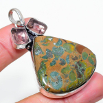 Natural Bamboo Jasper, Kunzite Gemstone 925 Sterling Silver Pendant 2.36 q6t58