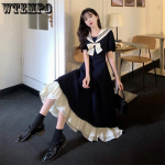 &Scaron;ik Magus Tumesinine Krae Puffvarrukatega Kleit Naiselik Suvine &Uuml;limalt Haldjalik V&ouml;&ouml;ri A-l&otilde;ikeline Pikk Kleit XXXXL must