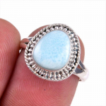 Natural Republic Larimar Gemstone 925 Sterling H&otilde;bedast ehtes&otilde;rmus, suurus 6,5 B4m29