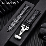 Ehtsast nahast kellarihm Calfskin meeste naiste vahetamine kellarihm 18mm 20mm 22mm 24mm koos liblika pandlaga kellarihmaga 20mm black