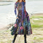 Naiste mood vabaajaline, tr&uuml;kitud &uuml;mara kaelusega pullover, liibuv pikkade varrukatega kleit S roosa