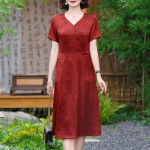 Naiste suvekleit plusssuuruses l&uuml;hikeste varrukatega vanaaegne pikk kleit vabaaja keskealiste naiste riided XL roheline