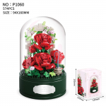 Superromantilised punase roosiga muusikakasti ehitusklotsid p&ouml;&ouml;rlevad m&auml;ngiva muusikaga s&uuml;nnip&auml;evakingitus v&auml;ljavalitule Rose music box-574Pcs