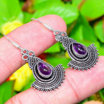 Sage Amethyst Gemstone Handmade 925 Sterling Silver Jewelry Earring 1.73 q2n80