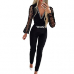 Naiste kombinesoon Rhinestone'ist l&auml;bipaistev v&otilde;rkketiga dekoor Slim Fit V-kaelusega k&otilde;rge v&ouml;&ouml;kohaga &uuml;hev&auml;rviline pidulik pendeldamise stiilis pikk kombinesoon 2XL must
